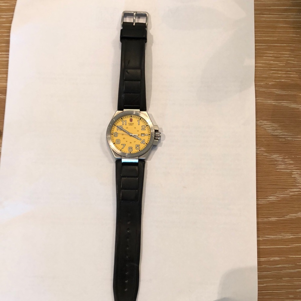 Swiss Army brand watch with black rubber band